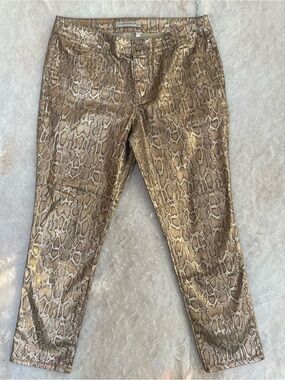 Chico’s Platinum Denim Metallic Snake Print Pants - Gold Taupe(SKU714)